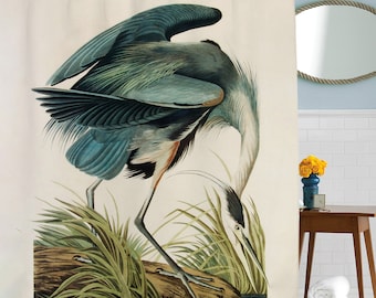 Heron Shower Curtain, Bird Art, Bathroom Decor, Shower Curtain, Animal Theme, Bird Artwork, Artistic Bathroom Decor, Art Lover Gifts