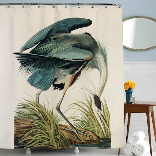 Heron Shower Curtain Bird Art Bathroom Decor Shower Etsy