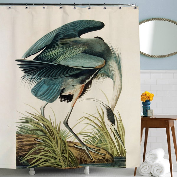 Heron Shower Curtain, Bird Art, Bathroom Decor, Shower Curtain, Animal Theme, Bird Artwork, Artistic Bathroom Decor, Art Lover Gifts