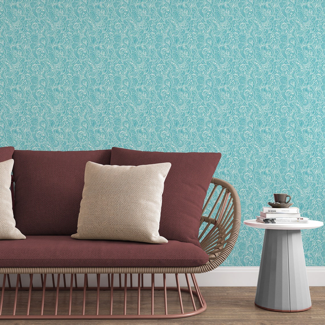 Turquoise Pattern Removable Wallpaper Pretty Peel and Stick | Etsy