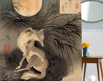 Wolf Shower Curtain, Japanese Art, Bathroom Decor, Shower Curtain, Animal Theme, Wolf Artwork, Artistic Bathroom Decor, Art Lover Gifts