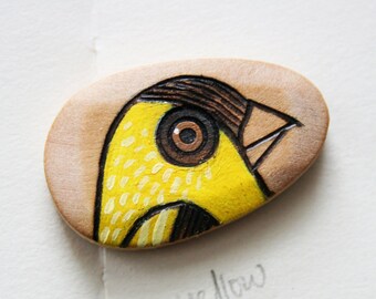 Yellow Finch Wood Burned and Hand Painted Wood Bead