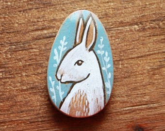 White Rabbit Hand Painted Wood Bead