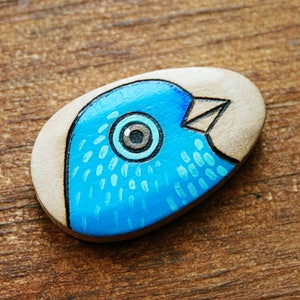 Blue Bird Burned and Hand Painted Wood Bead image 1