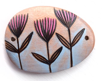 Blooms at Dusk Wood Burned Bead