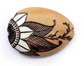 White Henna Bloom Wood Burned Bead