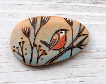 Lark Burned and Hand Painted Wood Bead