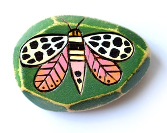 Faceted Hand Painted Moth Wood Bead