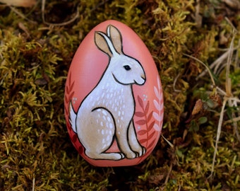 Folk Bunny Handmade Wood Burned Egg