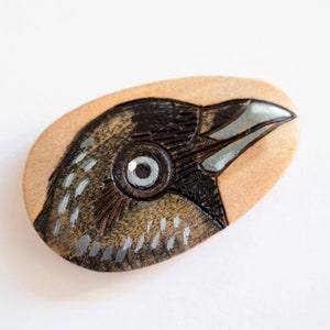 Raven Burned and Hand Painted Wood Bead 1 bead