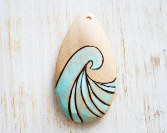 Wood Burned Wave Pendant