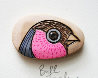 Pink Bull Finch Burned and Hand Painted Wood Bead