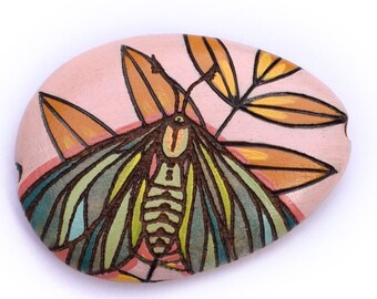 Luna Moth Wood Burned Bead