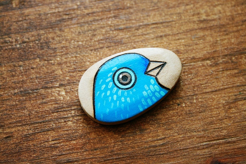 Blue Bird Burned and Hand Painted Wood Bead image 1