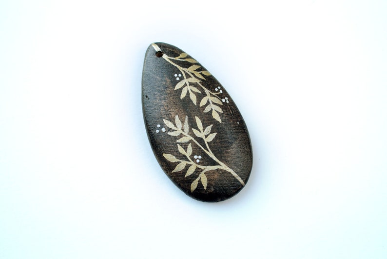 Hand Painted Wood Pendant image 1