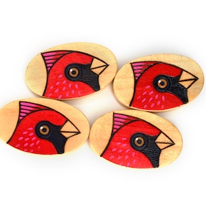 Cardinal Burned and Hand Painted Wood Bead