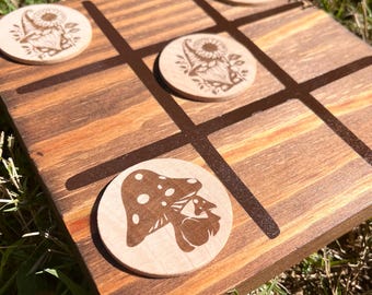 Custom Engraved Wooden Tic Tac Toe Game/ Party/ Novelty/Personalized/ Business Logos/ Team Logos/ Gifts/ Men /Family