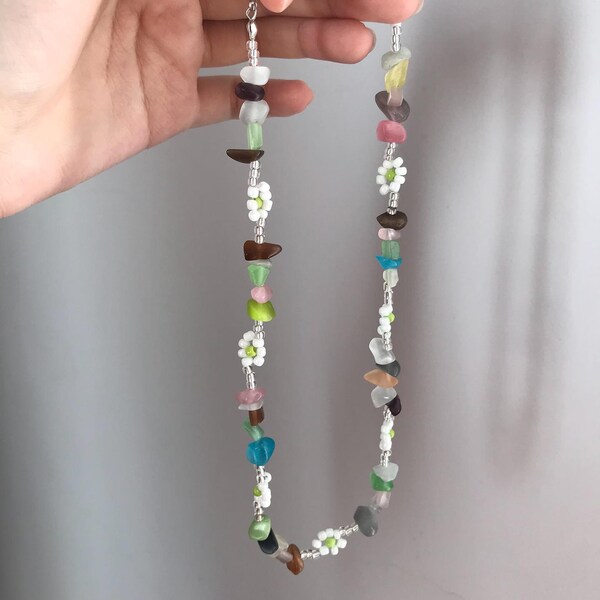 Multicolored Gemstone & Pearl Choker Necklace - Boho Chic Summer Gifts
