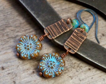 Titanium Earrings - Copper Earrings - Wild Rose Flower Earrings - Gift for Her