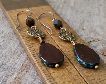 Chocolate Brown Dangle Earrings - Boho Earrings - Hypoallergenic Titanium Earrings - Gift for Wife