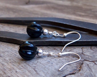 Basic Black Earrings - Short Dangle Earrings - Black and Silver Earrings - Gift for Her