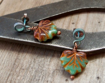 Titanium Stud Earrings - Leaf Earrings - Short Dangle Earrings - Timeless Autumn Leaf Series