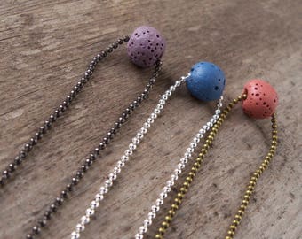 Lava Stone Necklace - Single Bead Diffuser Necklace - Essential Oil Diffuser Stone Necklace - Aromatherapy Necklace - Minimalist Necklace