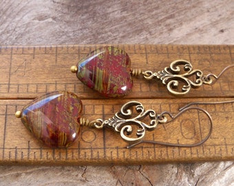 Rustic Boho Red Earrings - Heart Earrings - Titanium Earrings - Gift for Friend