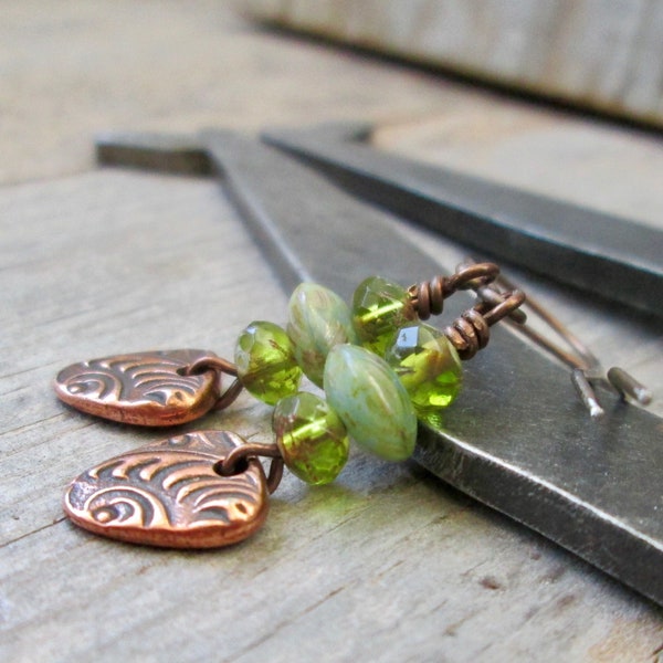 Copper Earrings - Green Earrings - Titanium Earrings for Sensitive Ears - Gift for Daughter