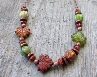 Autumn Leaf Necklace - Choker Necklace - Bead Jewelry - Rustic Fall Series - Gift for Woman