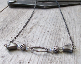 Pewter Gray Necklace - Tulip Necklace - Flower Necklace - Gift for Daughter