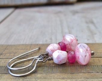 Pink Dangle Earrings - Hypoallergenic Titanium Earrings - Gift for Daughter