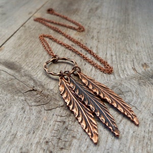 Rustic Boho Copper Leaf Pendant Necklace - Minimalist Fall Jewelry Gift for Women