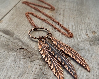 Long Boho Copper Leaf Pendant Necklace - Boho Necklace - Long Necklace - Minimalist Necklace - Antiqued Copper Leaf Pendant - Fall Gift