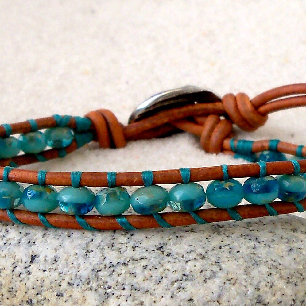 Beaded Leather Wrap Bracelet Boho Beaded Jewelry Turquoise | Etsy