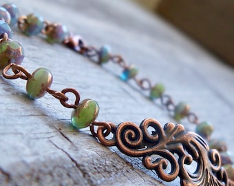 Czech Glass and Copper Boho Style Bead Bracelet - Women's Beaded Bracelet - Gift Idea for Women