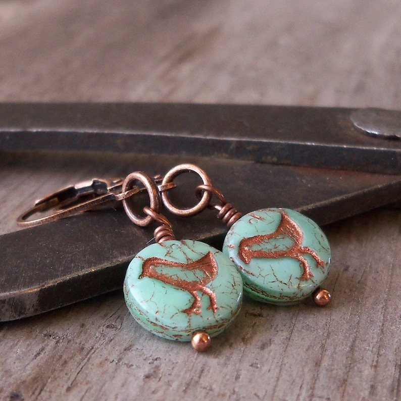 Boho Jewelry Copper and Mint Green Chick Earrings With Etsy