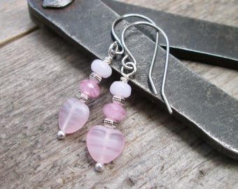 Hypoallergenic Pink Dangle Heart Earrings - Titanium for Sensitive Ears