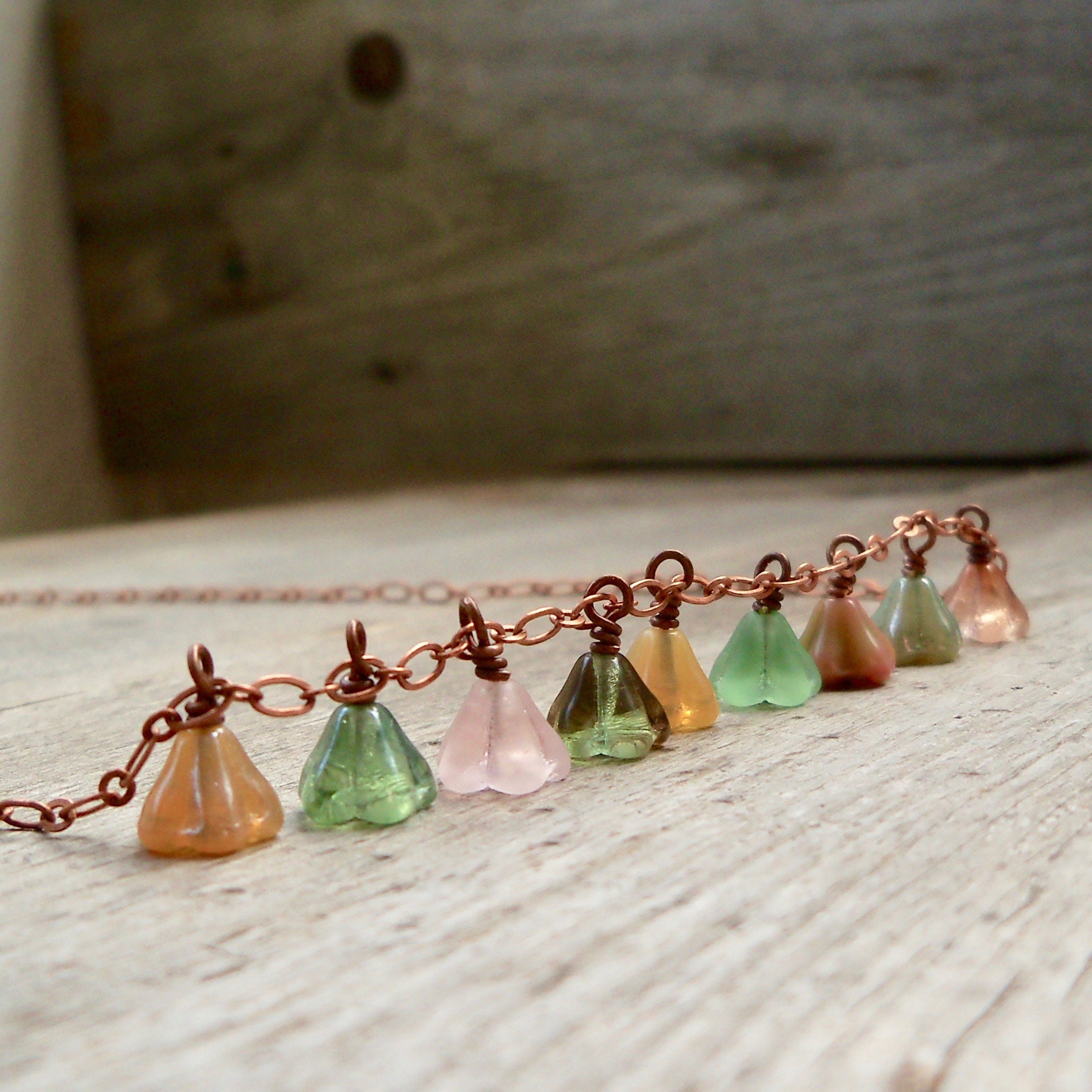Copper Jewelry Bell Flower Necklace Summer Necklace Gift Etsy