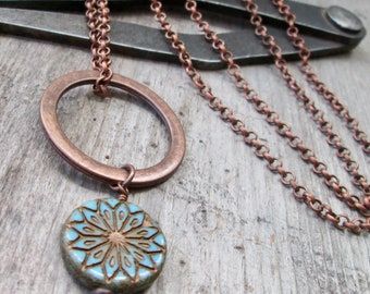 Long Copper Necklace - Copper Pendant Necklace for Women - Boho Necklace - Gift for Mom