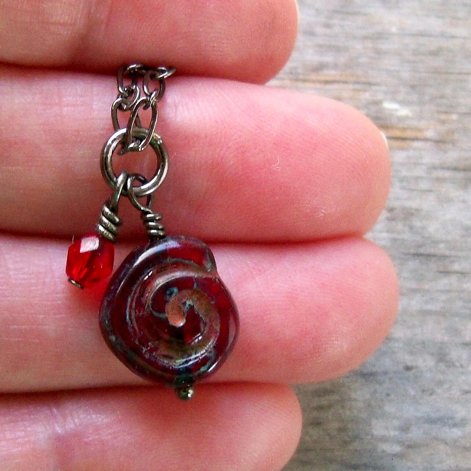 Red Bead Necklace Single Bead Necklace Focal Bead Necklace Etsy