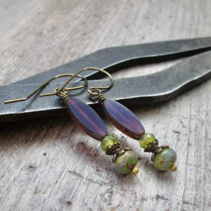 Pure Titanium Boho Dangle Earrings - Purple and Green Hypoallergenic Earrings for Sensitive Ears