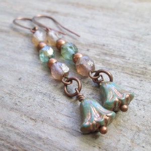 Flower Earrings - Titanium Earrings - Copper Jewelry - Turquoise Earrings - Gift for Mom