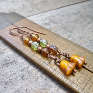 Flower Earrings - Orange Earrings - Titanium Earrings - Copper Jewelry - Gift for Her