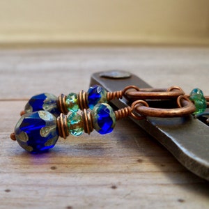 Hypoallergenic Titanium Copper Bead Earrings - Blue Bohemian Jewelry - Unique Gift for Her