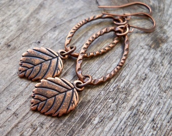 Copper Leaf Earrings - Autumn Earrings - Fall Earrings - Gift for Her