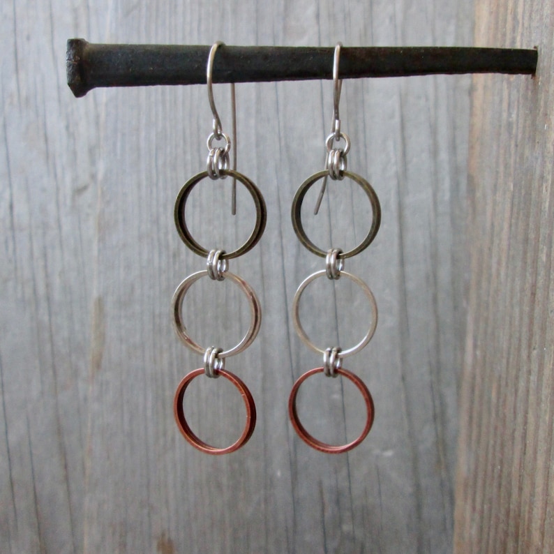 Mixed Metal Earrings Titanium Earrings for Sensitive Ears Gift for Friend image 3