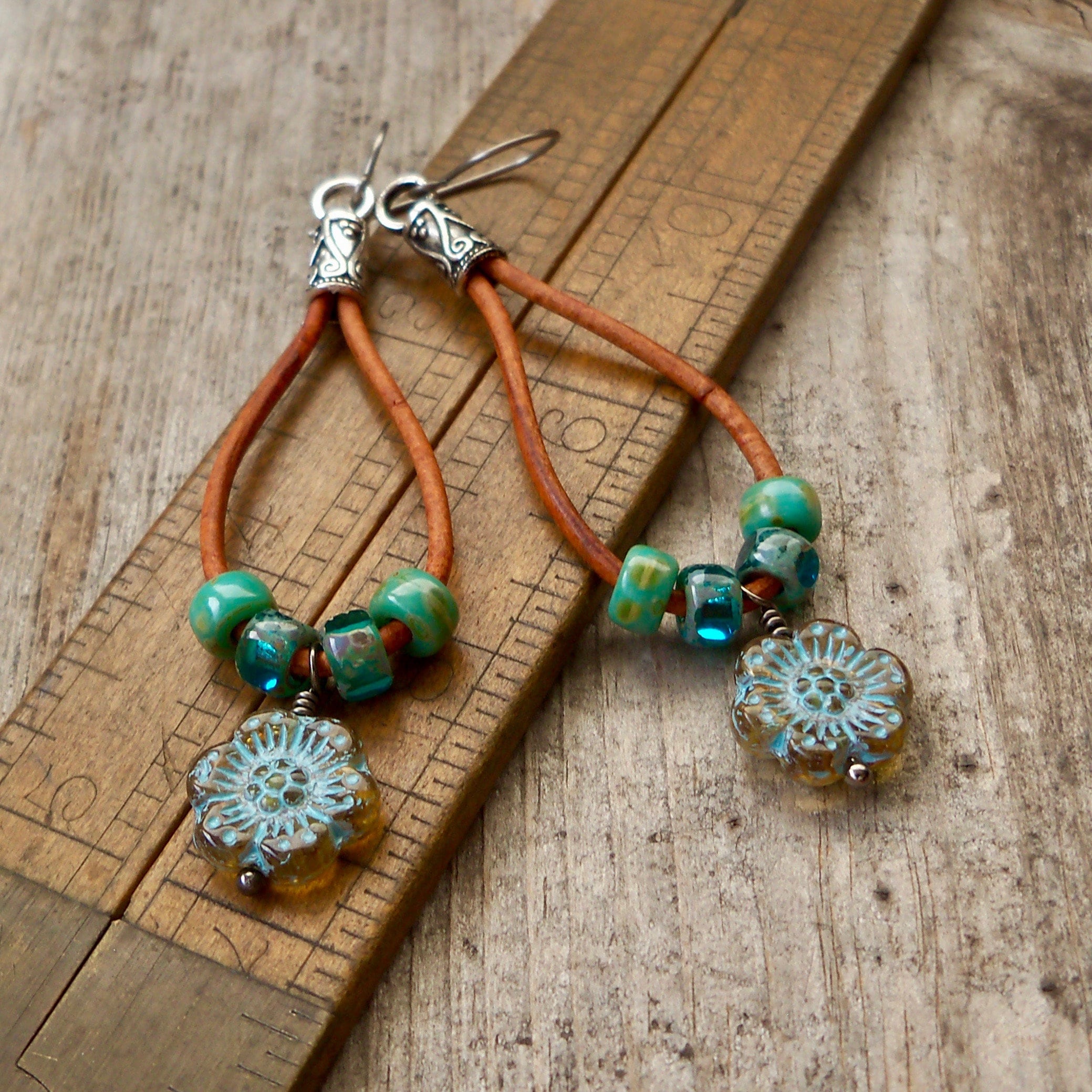 Leather and bead earrings store
