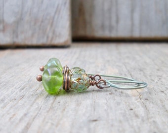 Green Dangle Earrings - Boho Earrings - Copper Earrings - Titanium Earrings - Gift for Girl