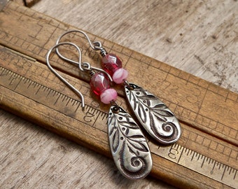 Pure Titanium Earrings - Hypoallergenic Earrings - Pink Earrings - Gift for Wife - Pewter and Pink Series